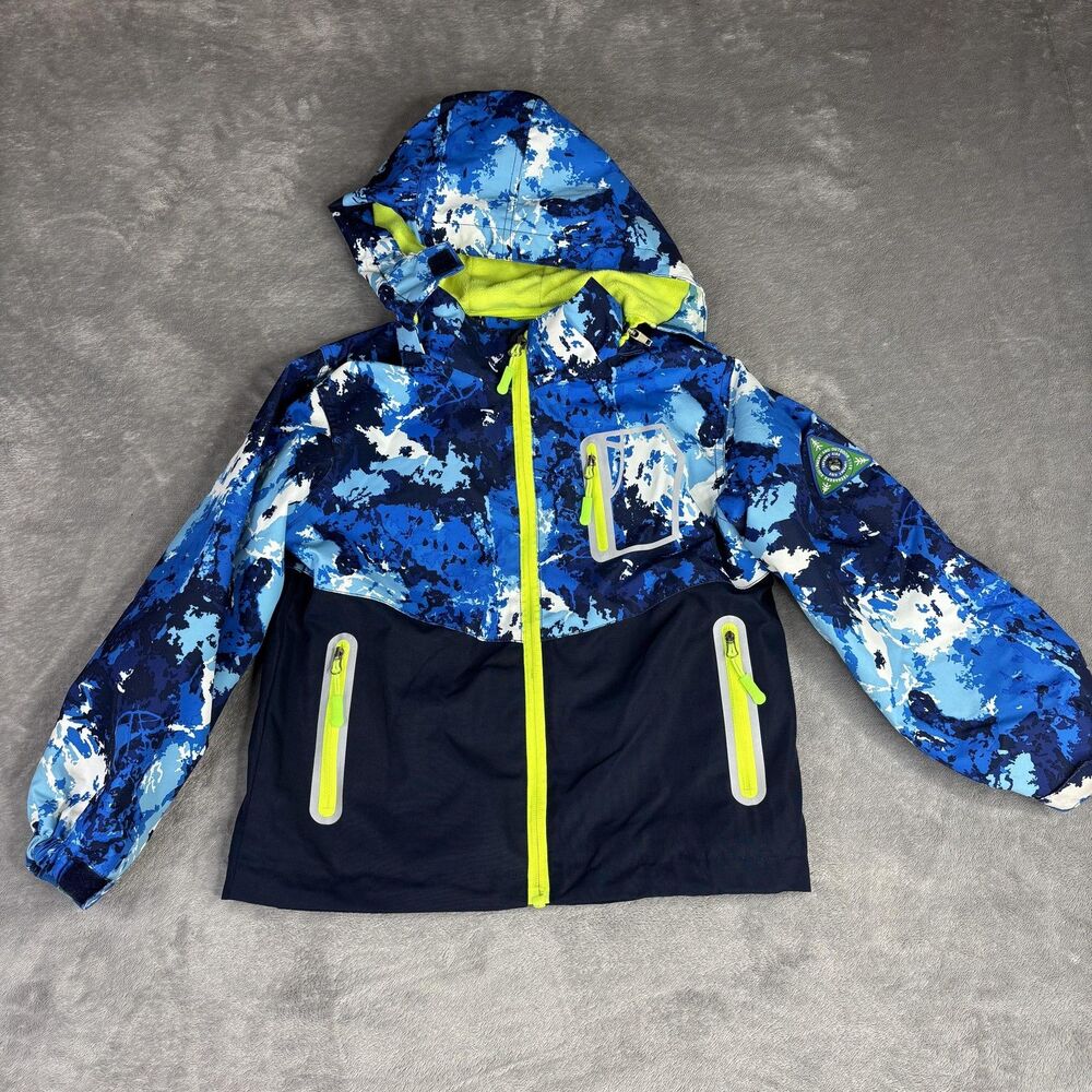 Top&Sky Kids Ski Jacket Kids‎ 6 Blue Camo Hooded Fleece Lined Winter Coat Snow